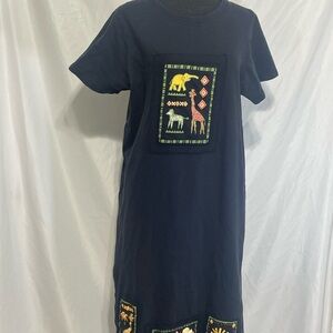 Delicate Spa Vintage black maxi t-shirt dress. Safari. Patches. Size Medium
